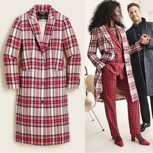 J. Crew Alfie Topcoat in Vintage plaid Italian wool Ivory Red